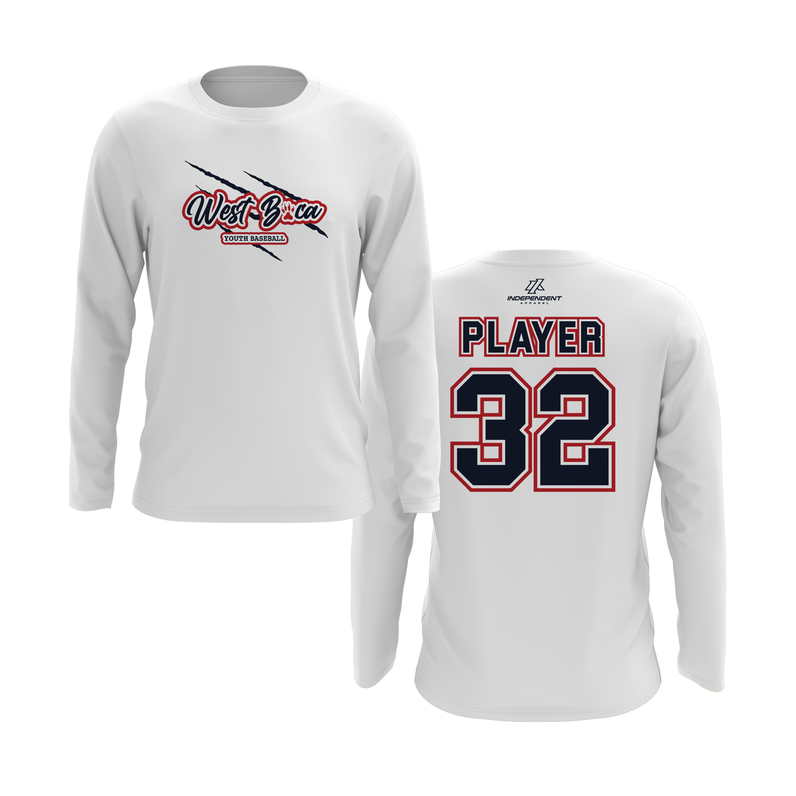 WBYB Navy Blue/Red Team Long Sleeve Shirt - Claw Logo