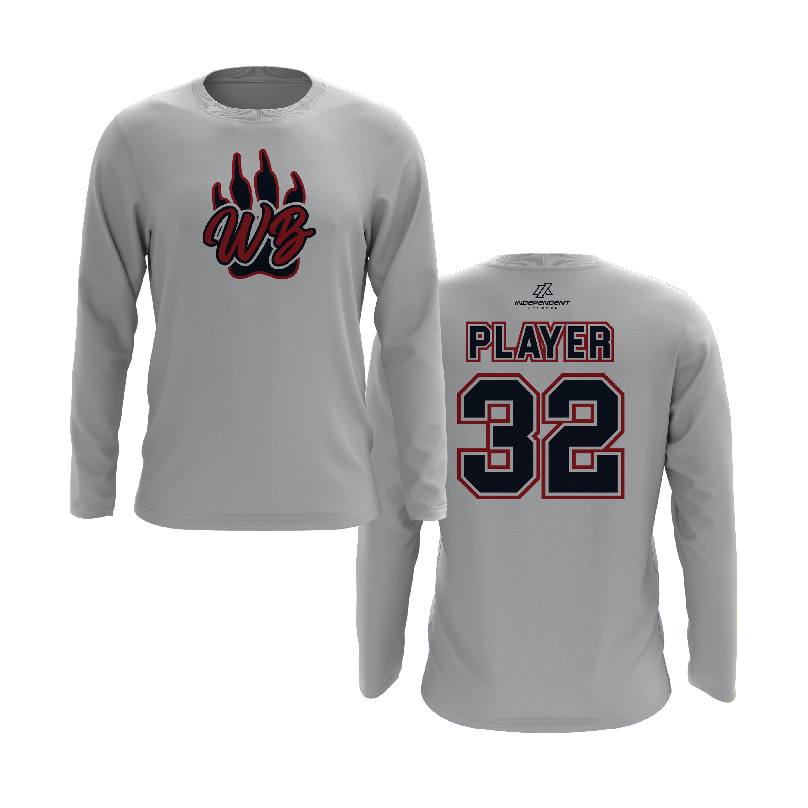 WBYB Navy Blue/Red Team Long Sleeve Shirt - Paw Logo