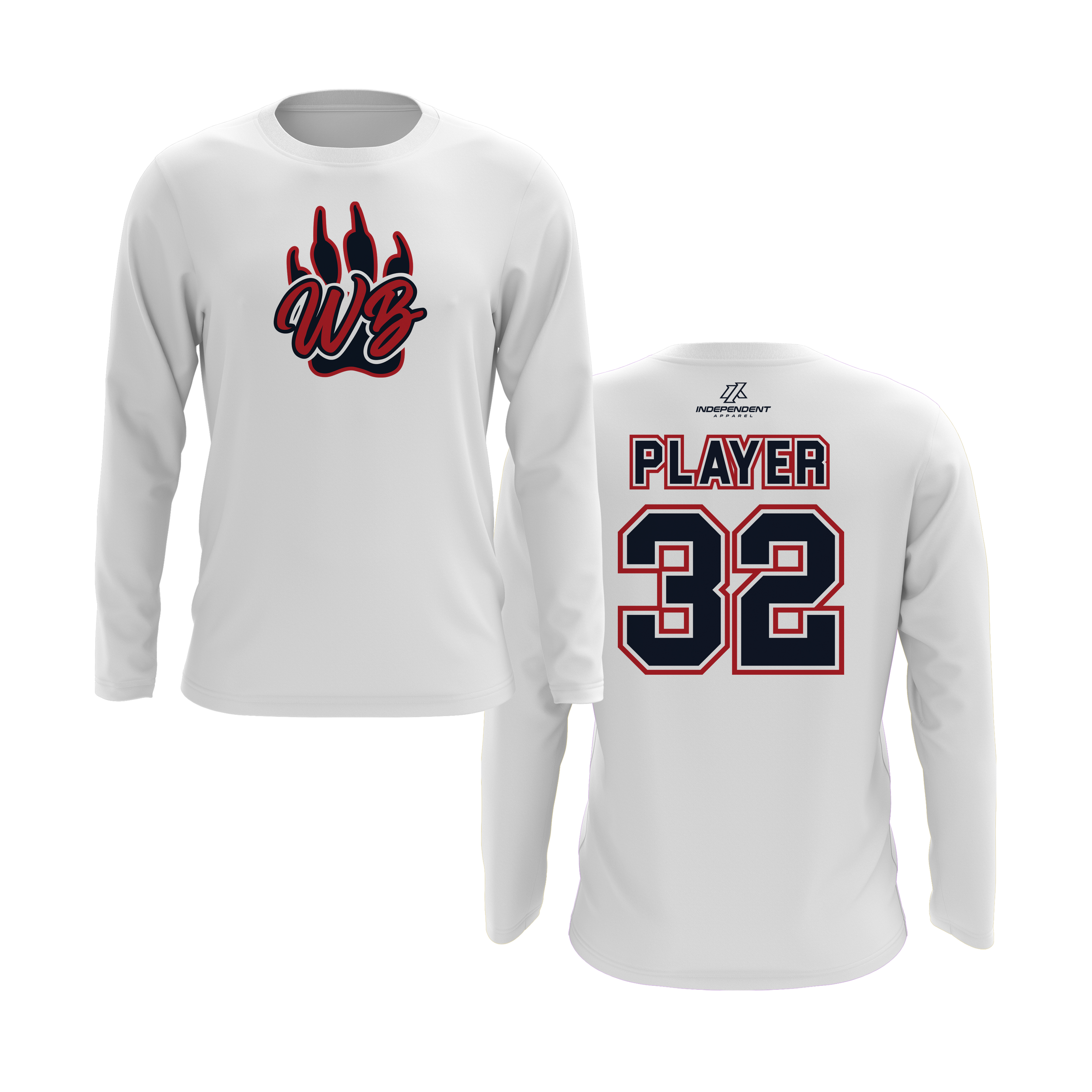 WBYB Navy Blue/Red Team Long Sleeve Shirt - Paw Logo