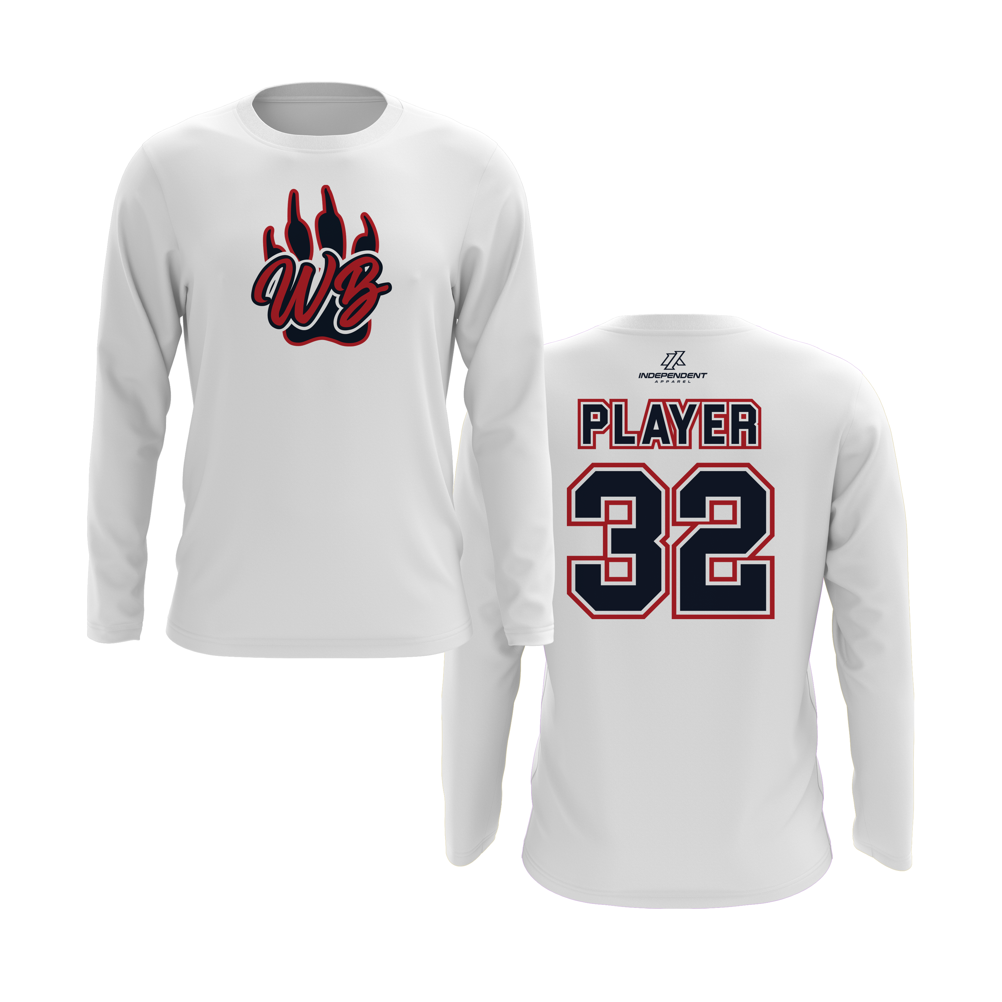 WBYB Navy Blue/Red Team Long Sleeve Shirt - Paw Logo