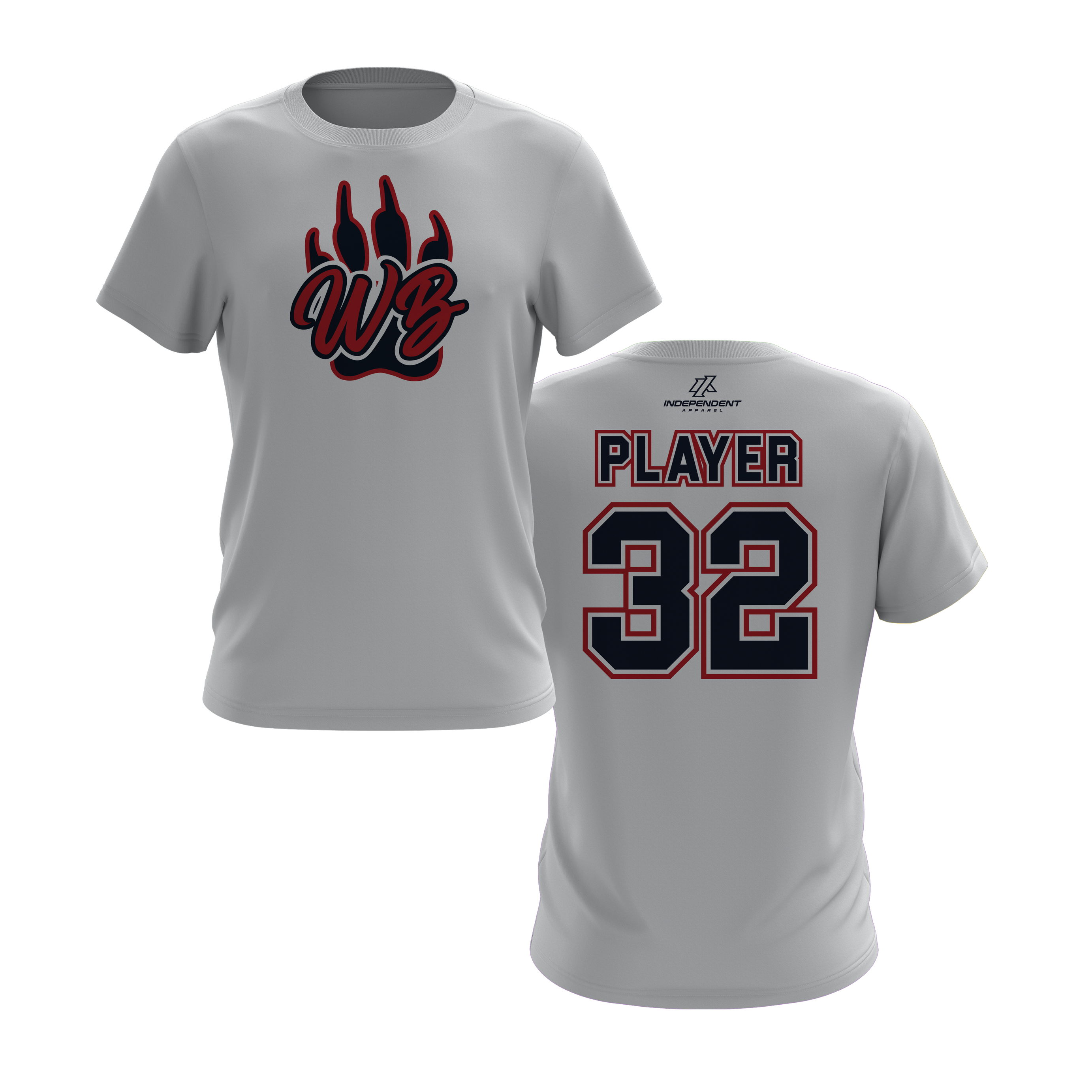 WBYB Navy Blue/Red Team Short Sleeve Shirt - Paw Logo