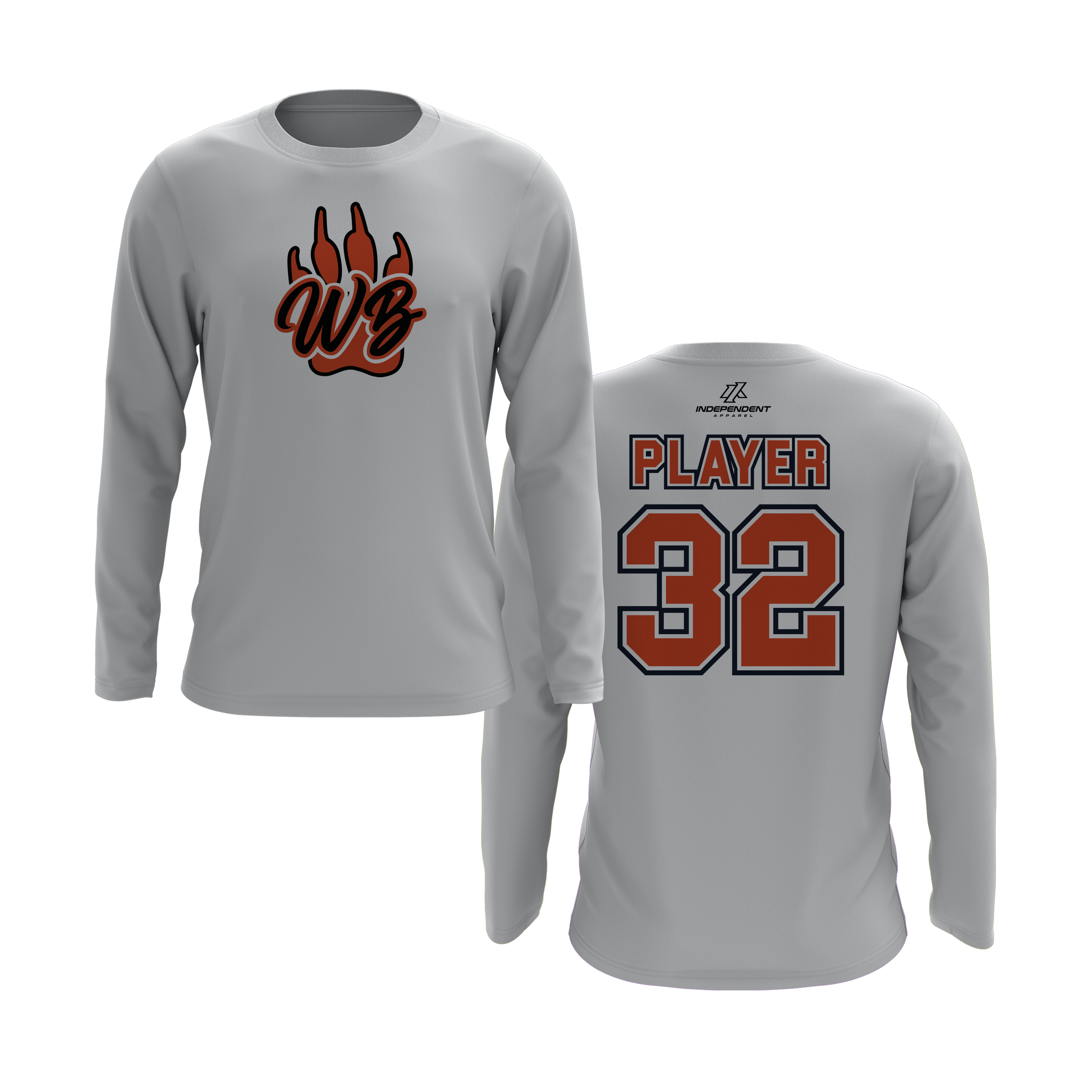 WBYB Orange/Black Team Long Sleeve Shirt - Paw Logo