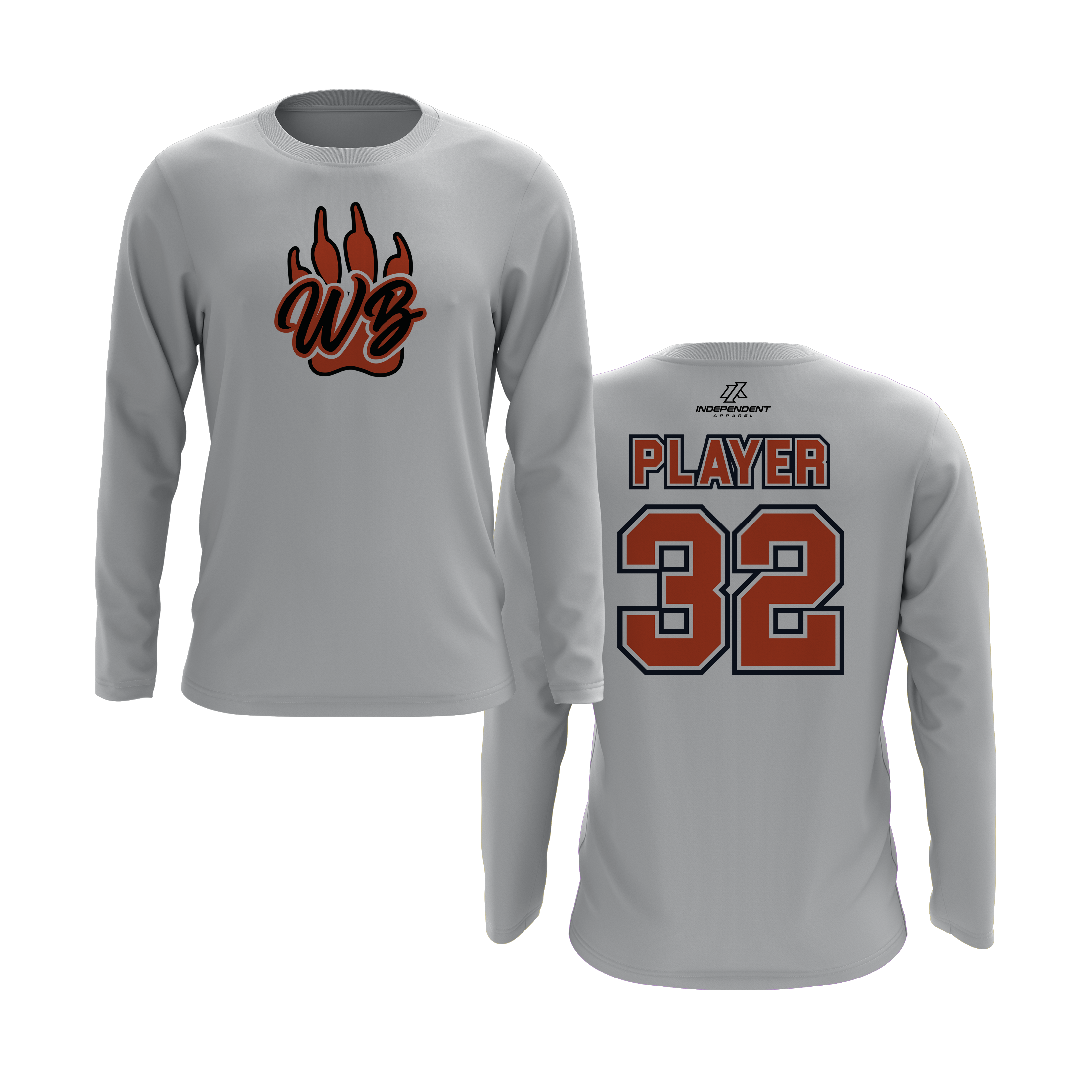 WBYB Orange/Black Team Long Sleeve Shirt - Paw Logo