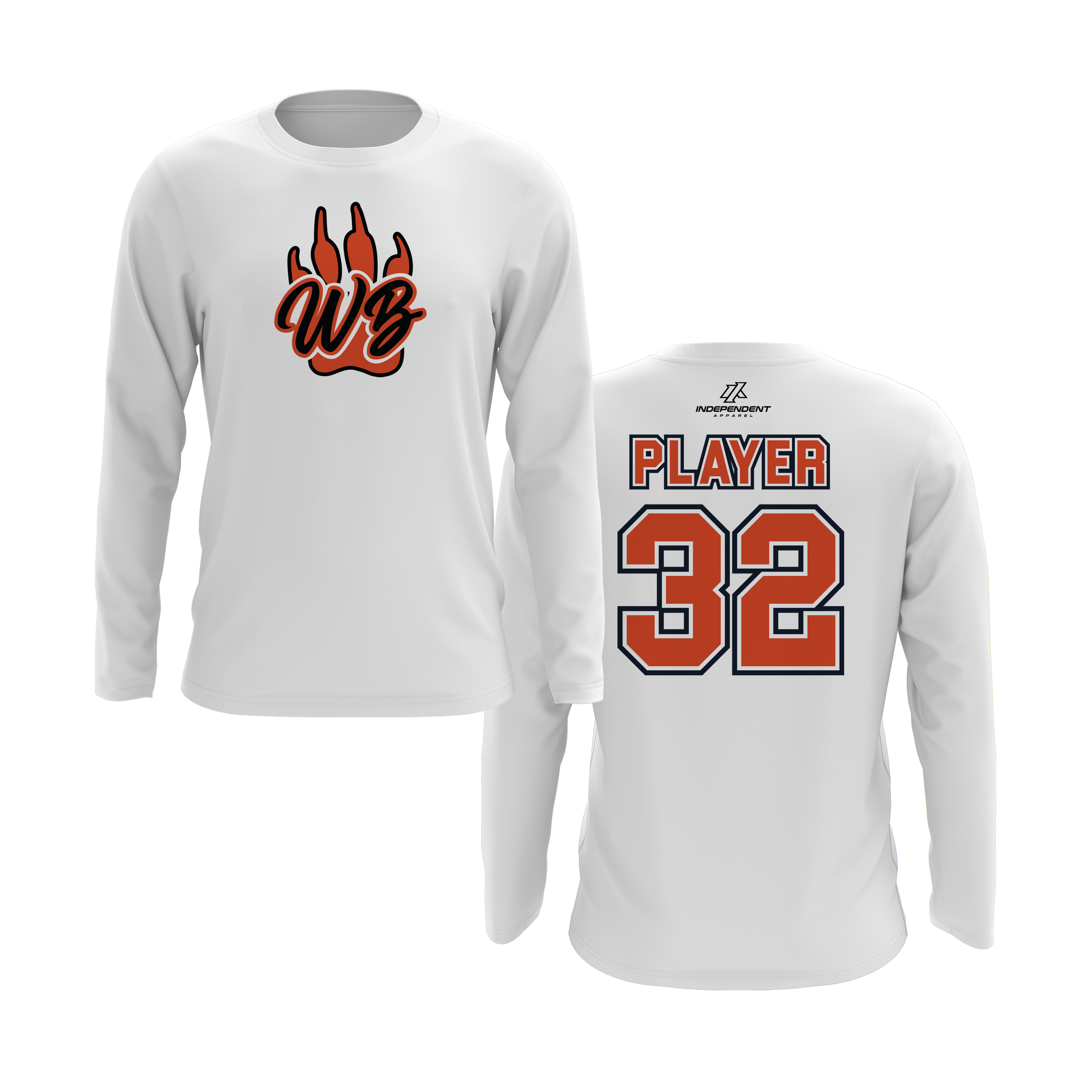 WBYB Orange/Black Team Long Sleeve Shirt - Paw Logo