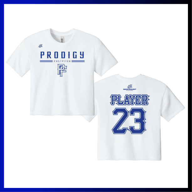 Prodigy Fastpitch Stacked Logo Women's Crop Poly/Cotton Tee