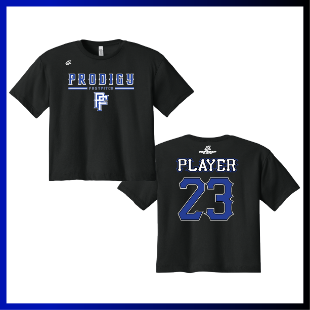 Prodigy Fastpitch Stacked Logo Women's Crop Poly/Cotton Tee