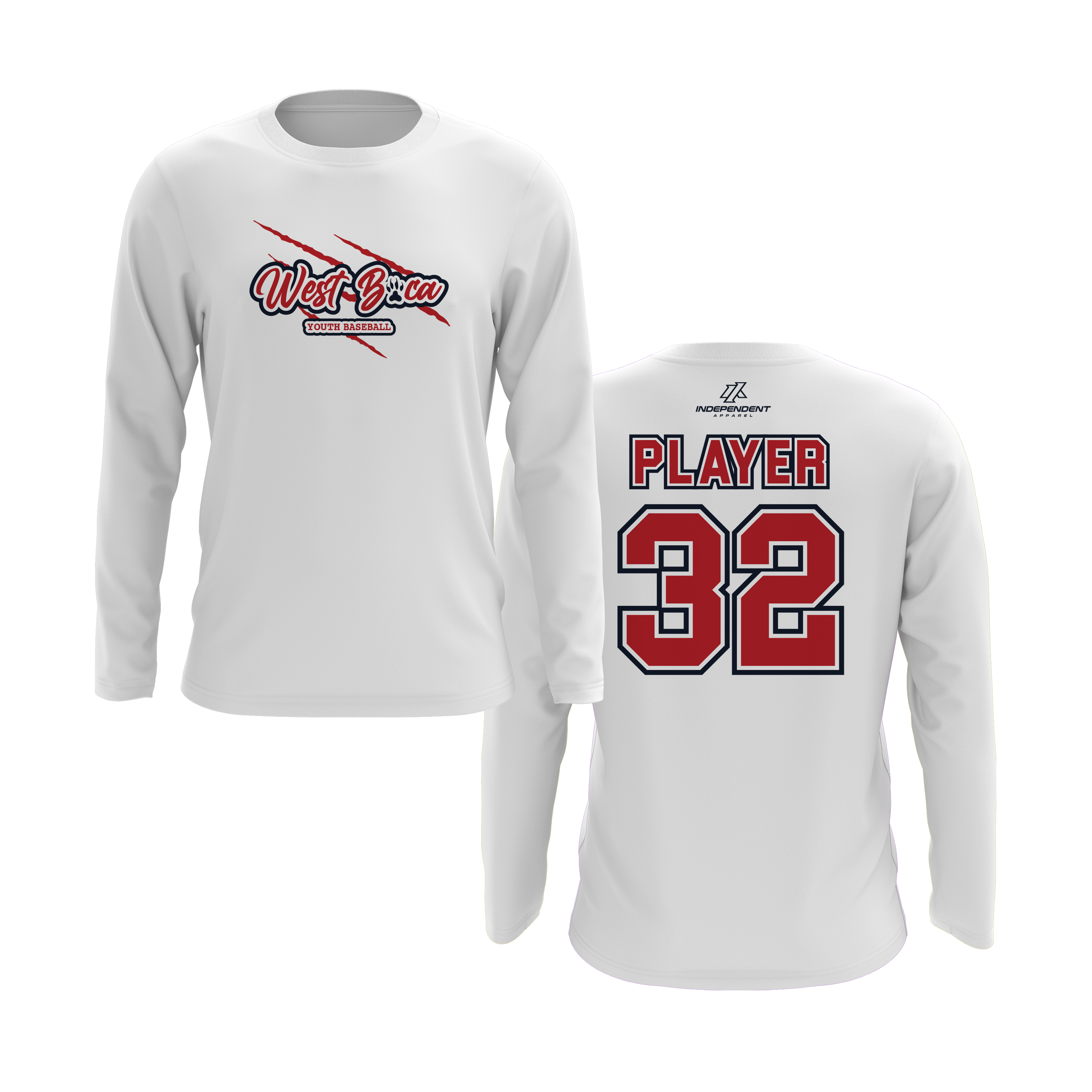 WBYB Red/Navy Blue Team Long Sleeve Shirt - Claw Logo