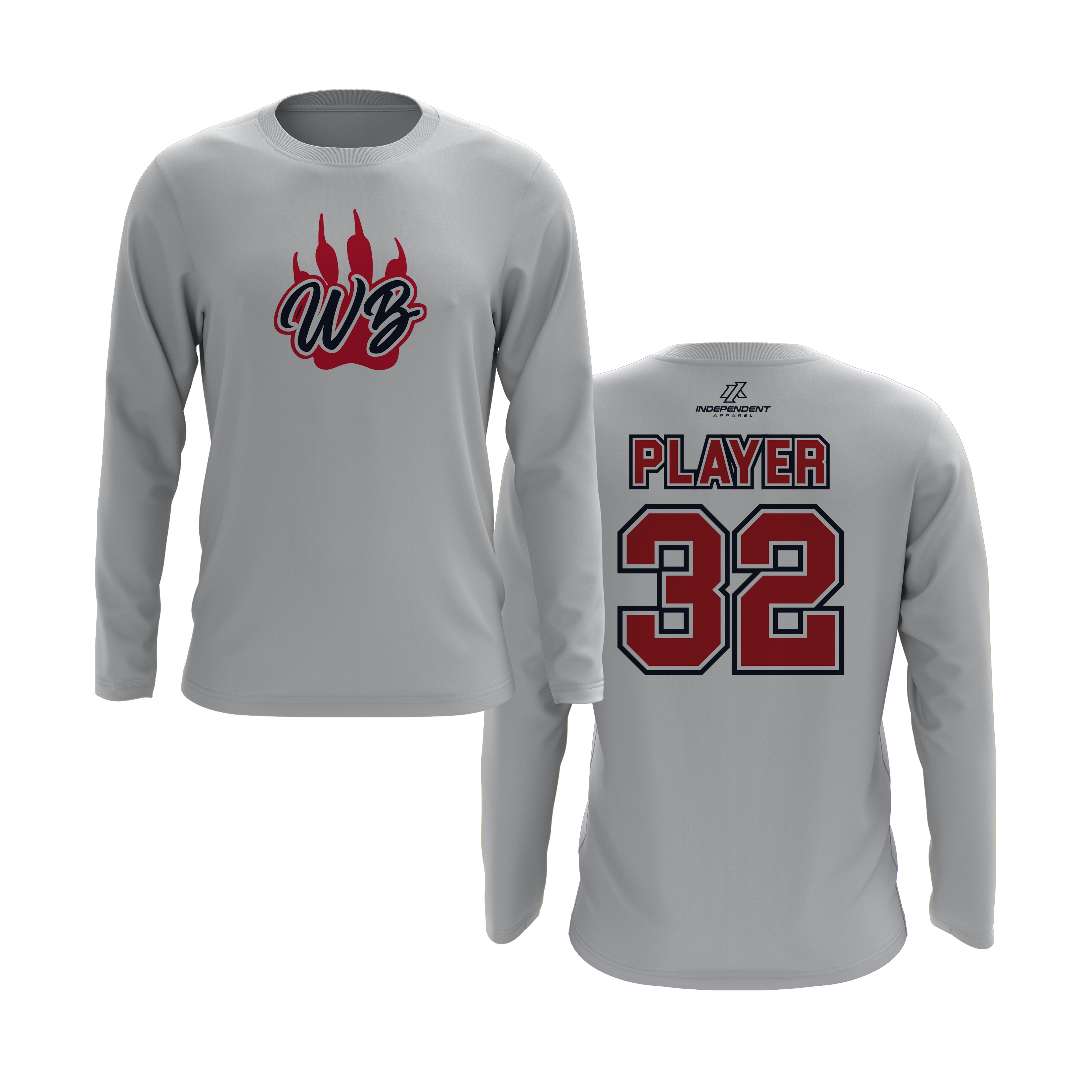 WBYB Red/Navy Blue Team Long Sleeve Shirt - Paw Logo