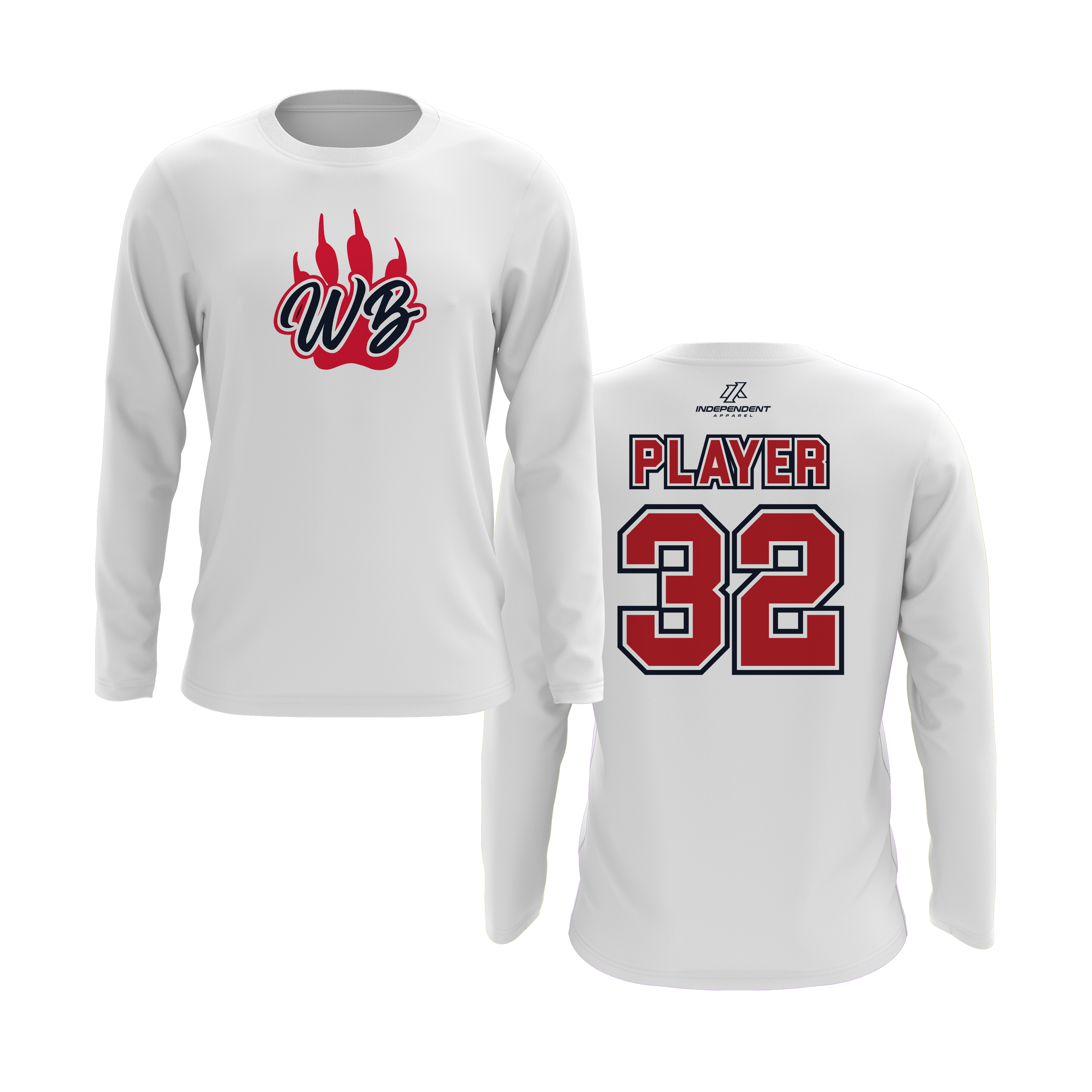 WBYB Red/Navy Blue Team Long Sleeve Shirt - Paw Logo
