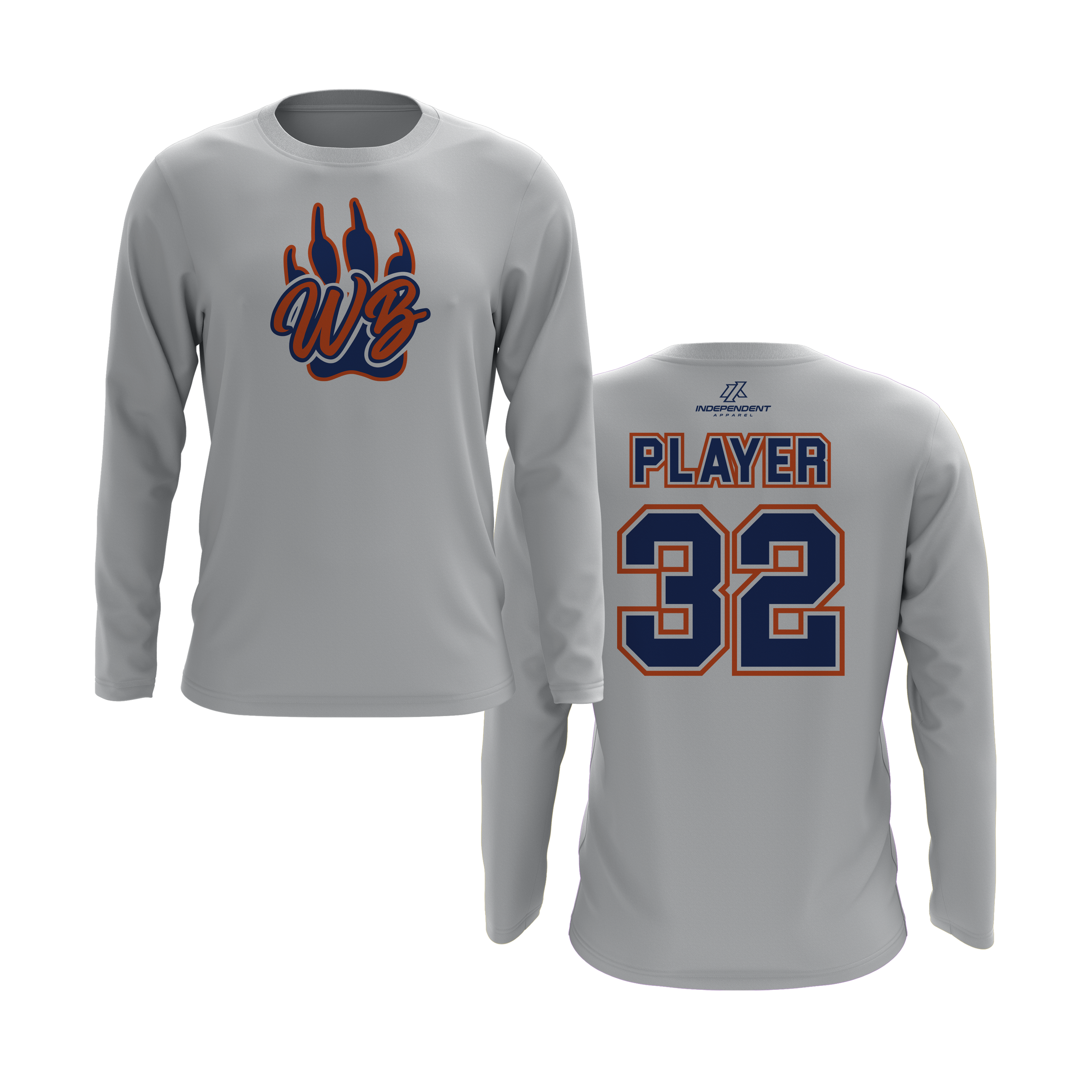 WBYB Royal Blue/Orange Team Long Sleeve Shirt - Paw Logo