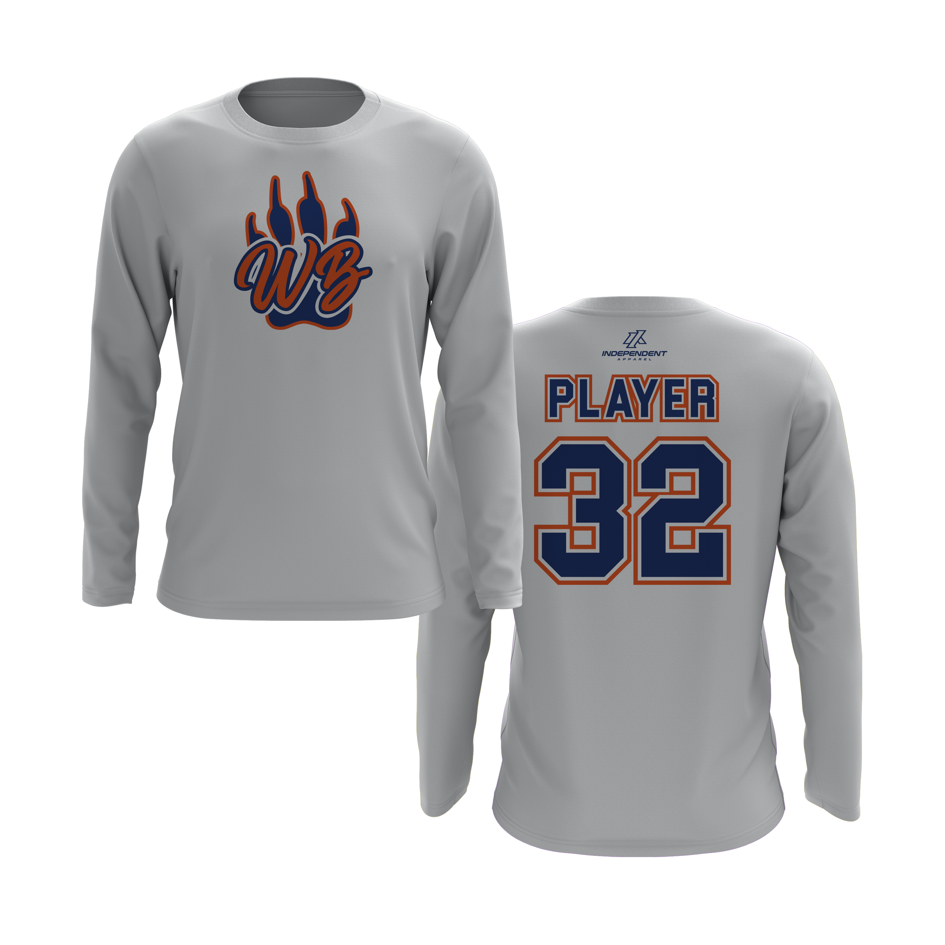 WBYB Royal Blue/Orange Team Long Sleeve Shirt - Paw Logo