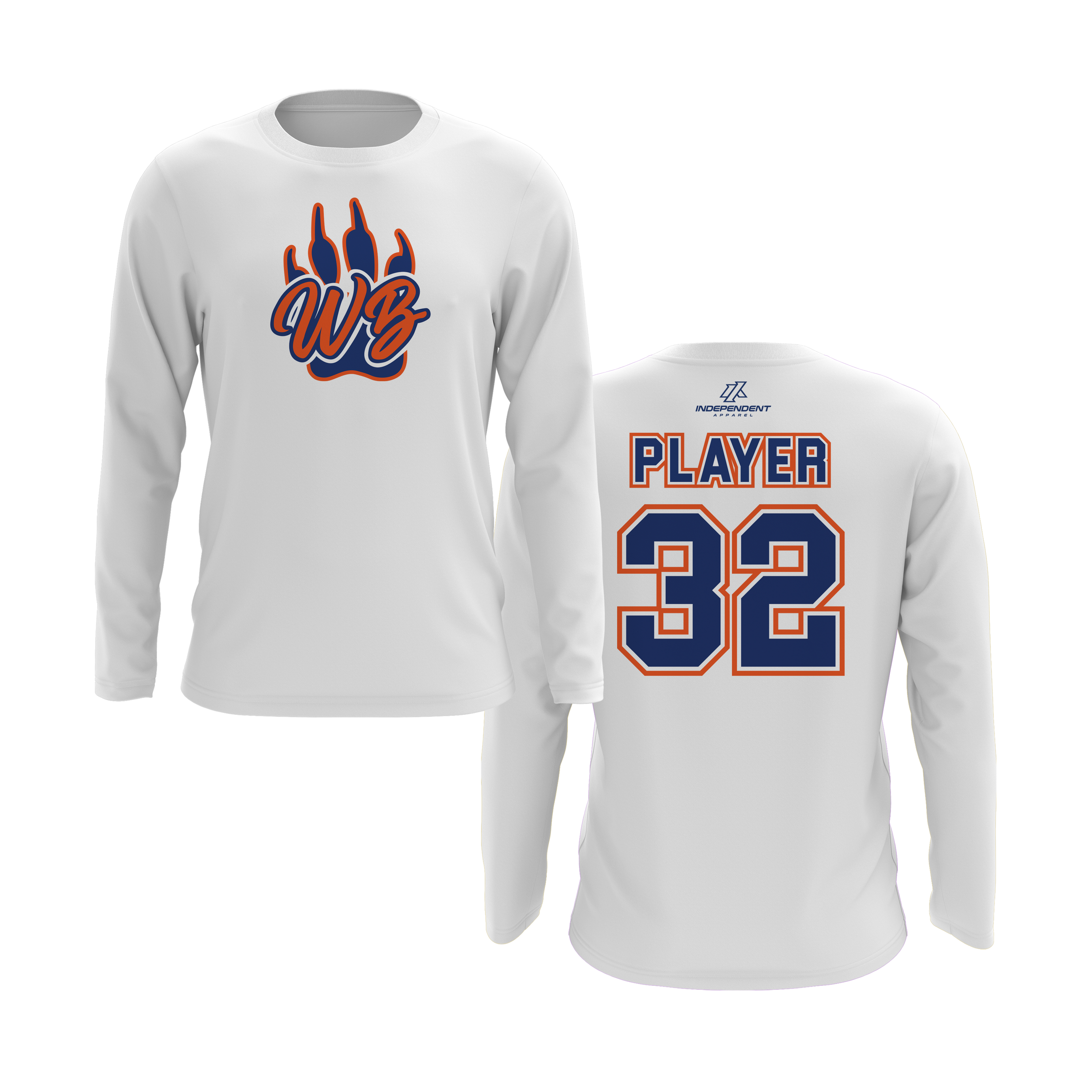 WBYB Royal Blue/Orange Team Long Sleeve Shirt - Paw Logo