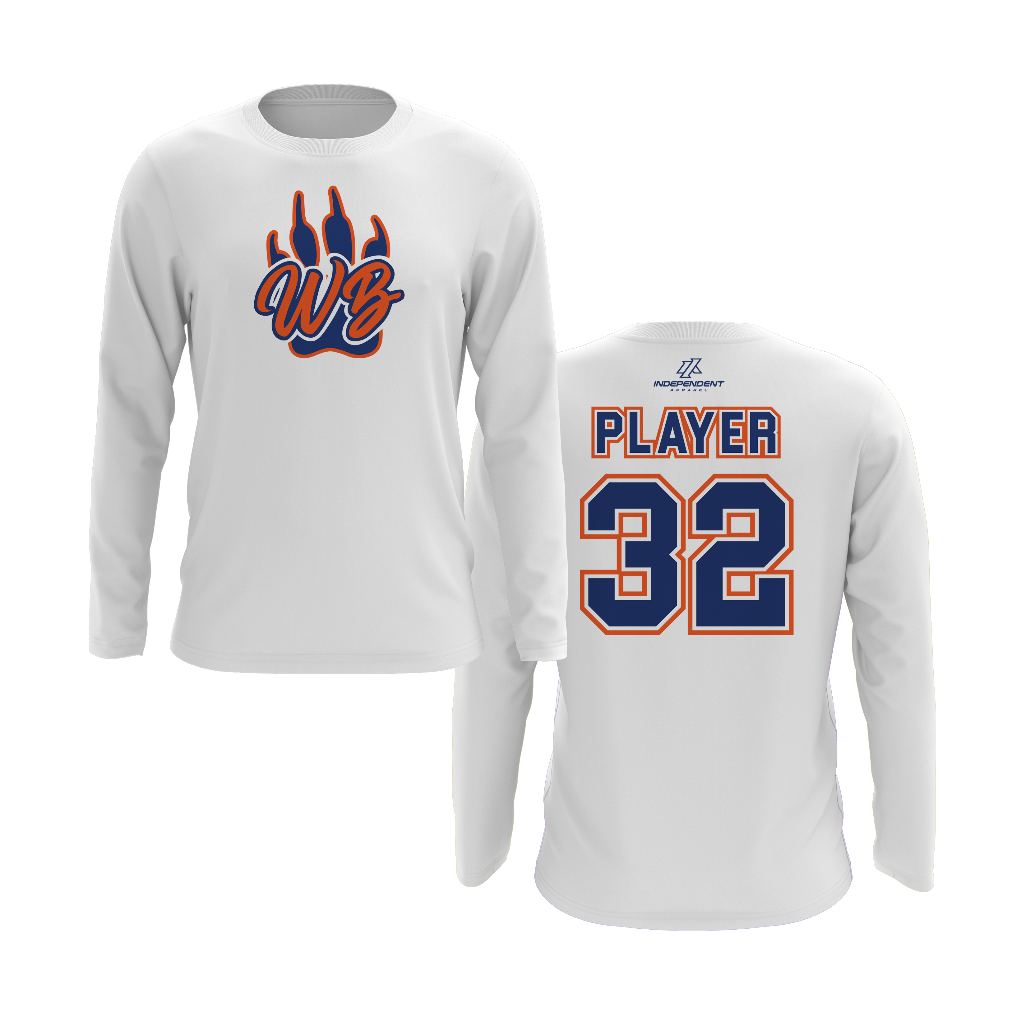 WBYB Royal Blue/Orange Team Long Sleeve Shirt - Paw Logo