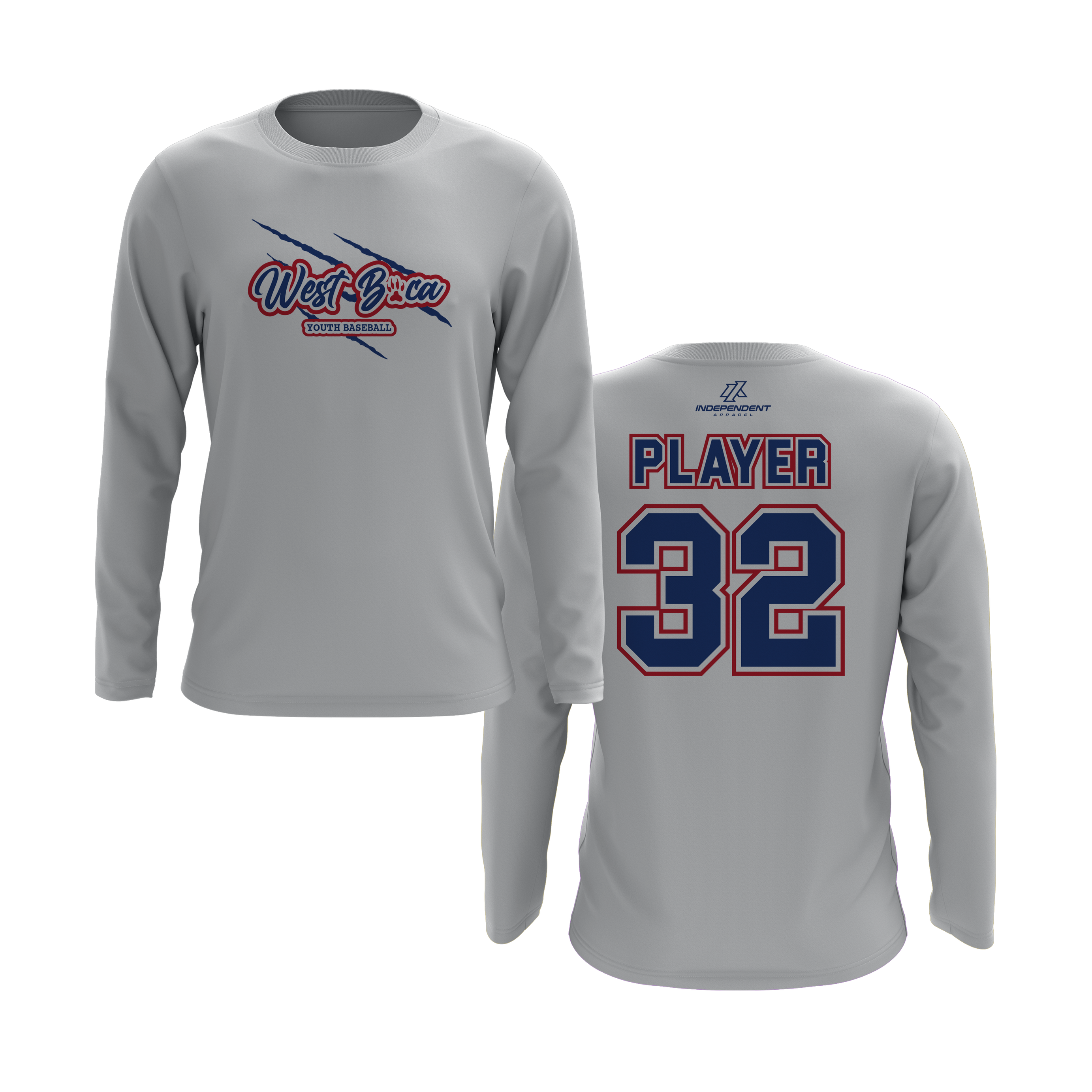 WBYB Royal Blue/Red Team Long Sleeve Shirt - Claw Logo