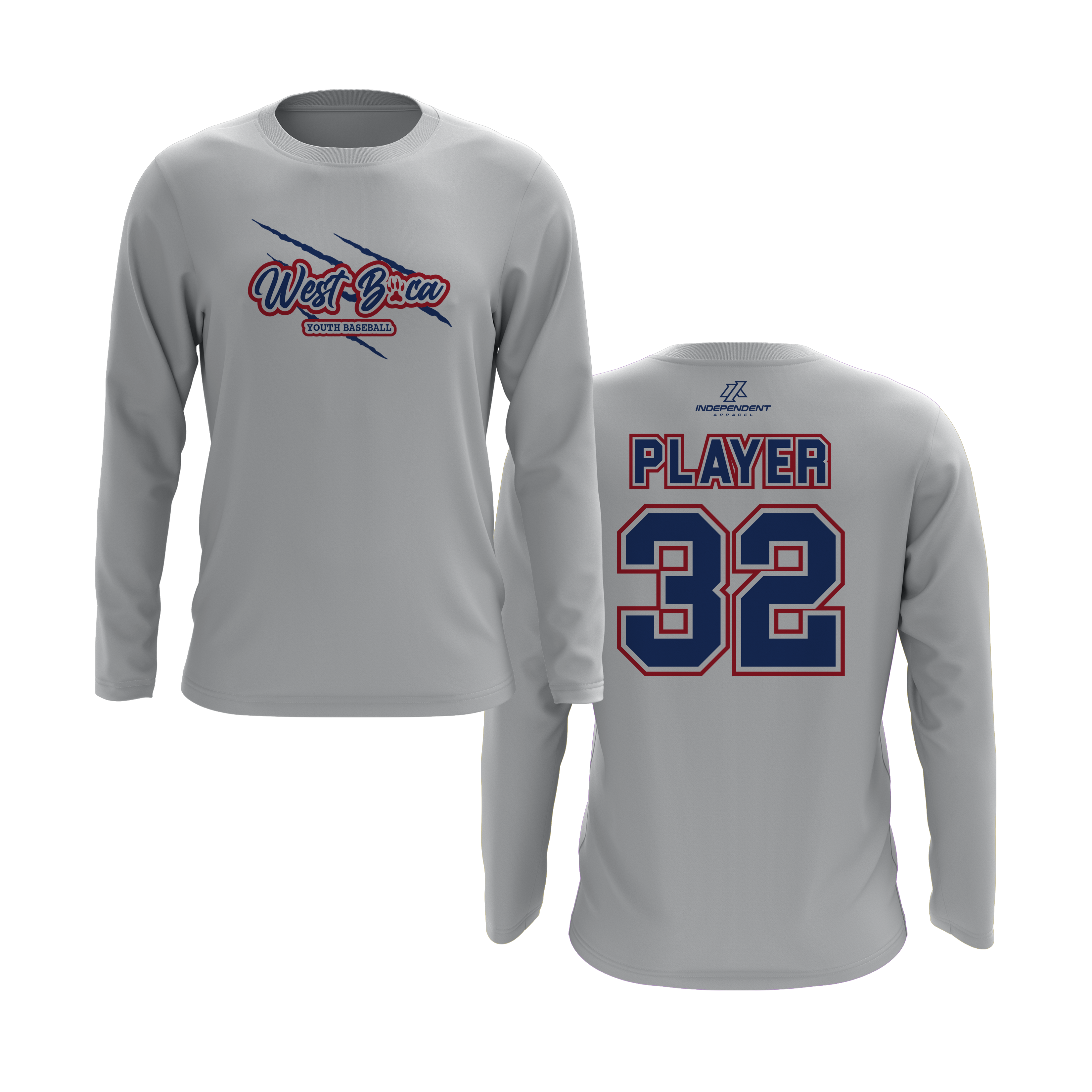 WBYB Royal Blue/Red Team Long Sleeve Shirt - Claw Logo