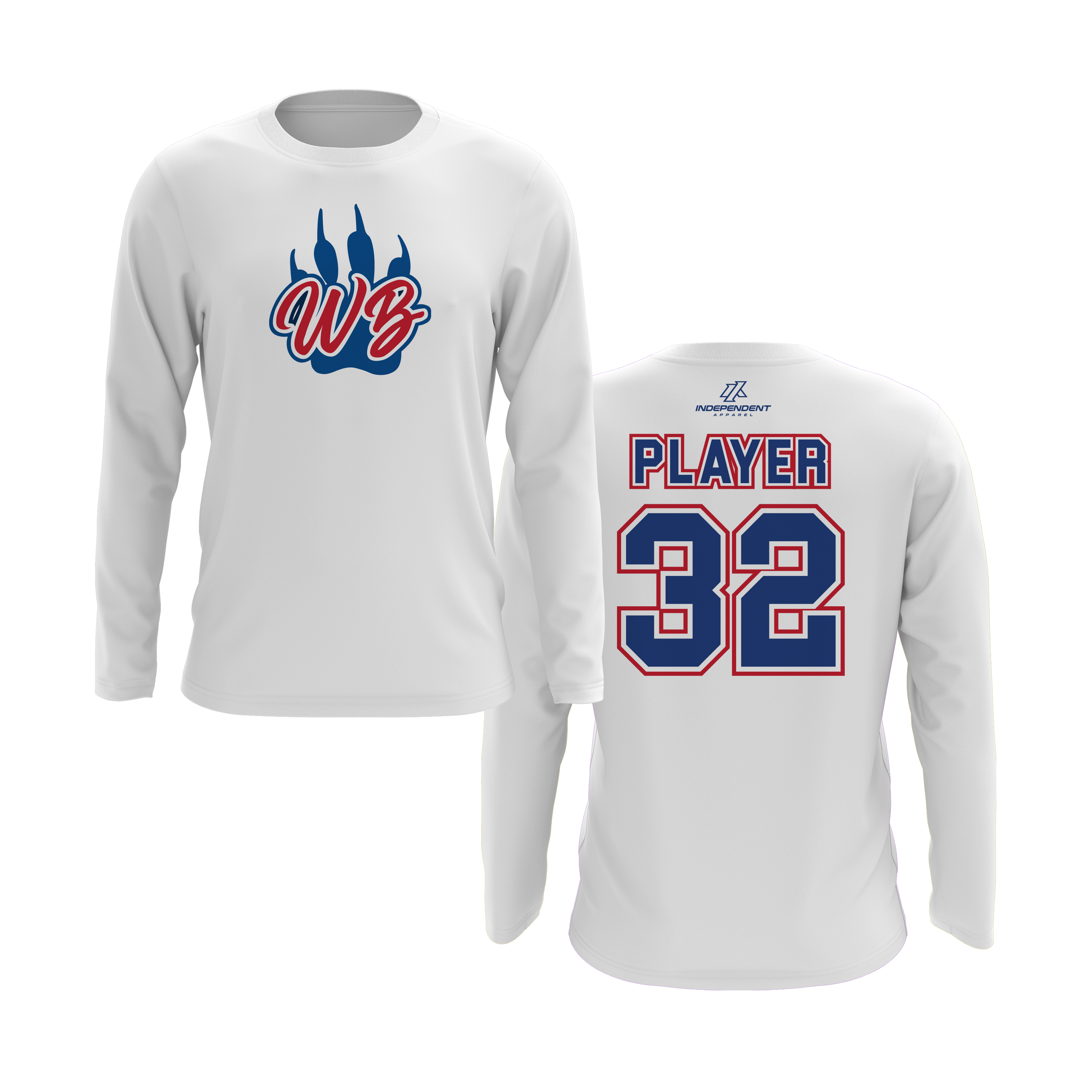 WBYB Royal Blue/Red Team Long Sleeve Shirt - Paw Logo