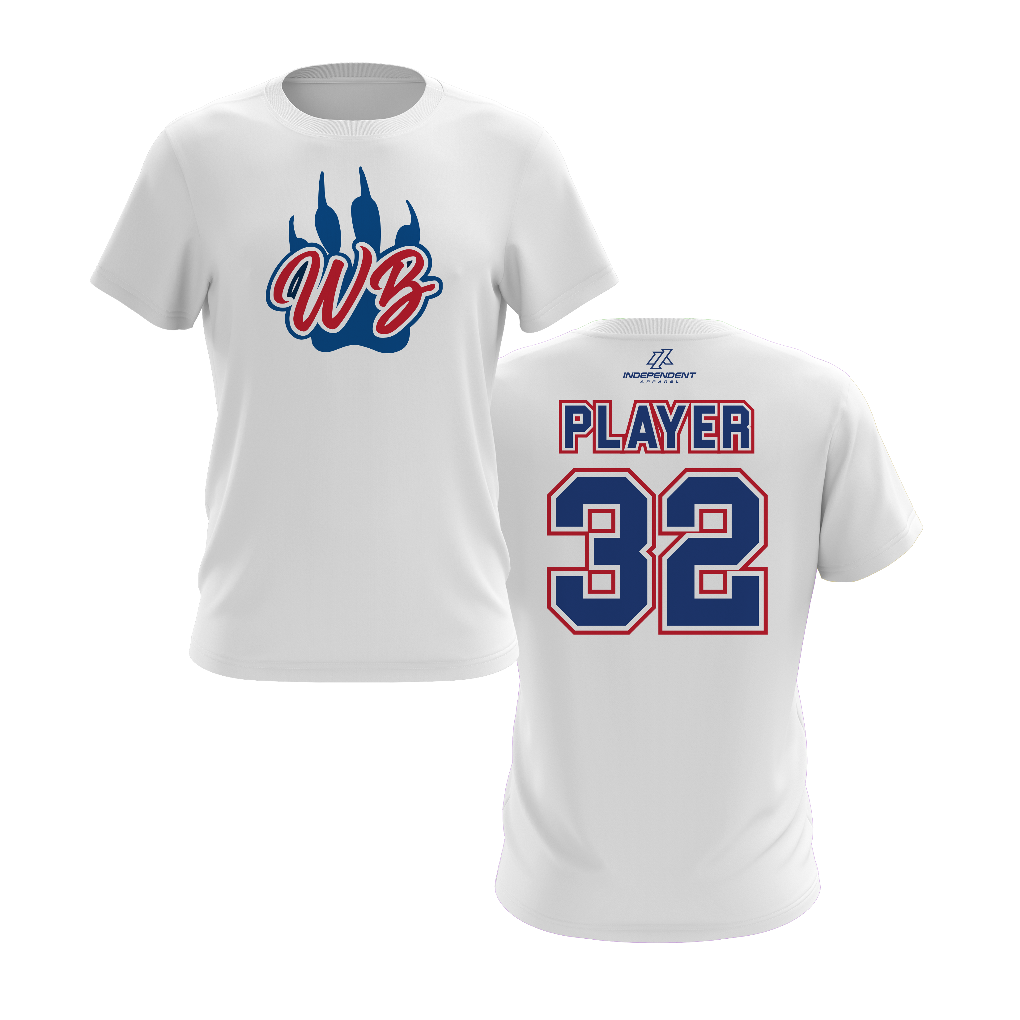 WBYB Royal Blue/Red Team Short Sleeve Shirt - Paw Logo