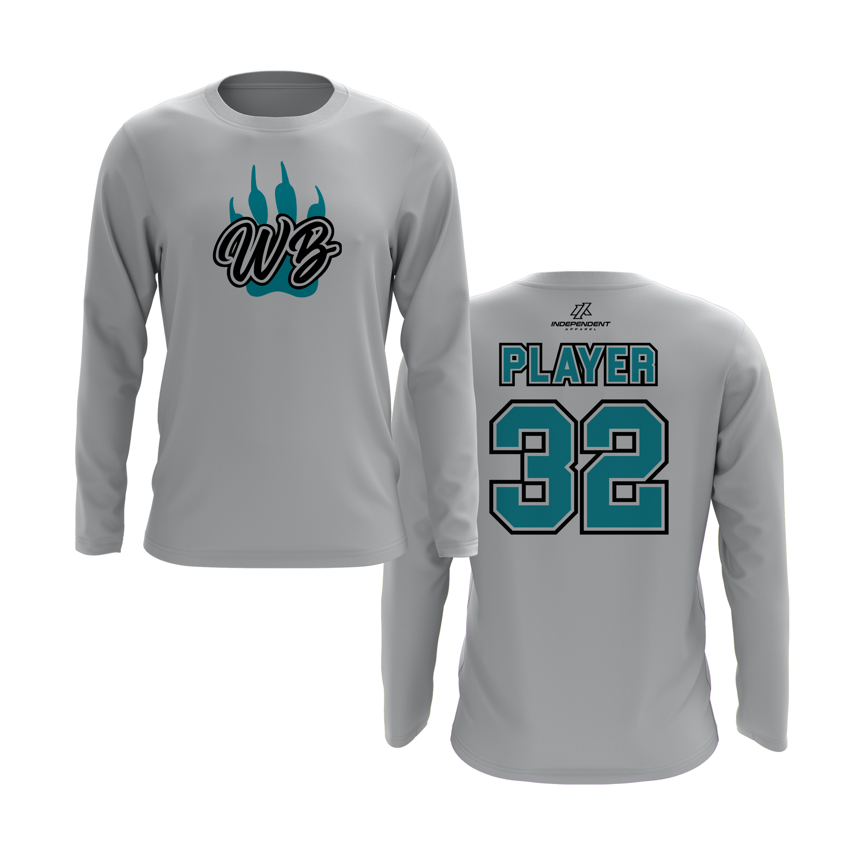 WBYB Teal/Black Team Long Sleeve Shirt - Paw Logo