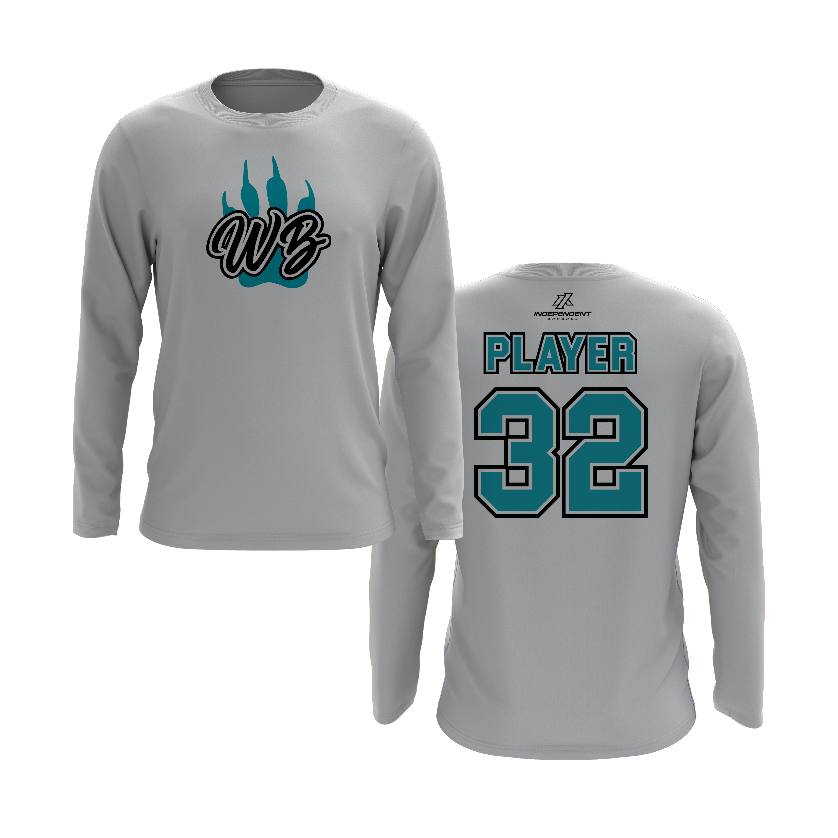 WBYB Teal/Black Team Long Sleeve Shirt - Paw Logo