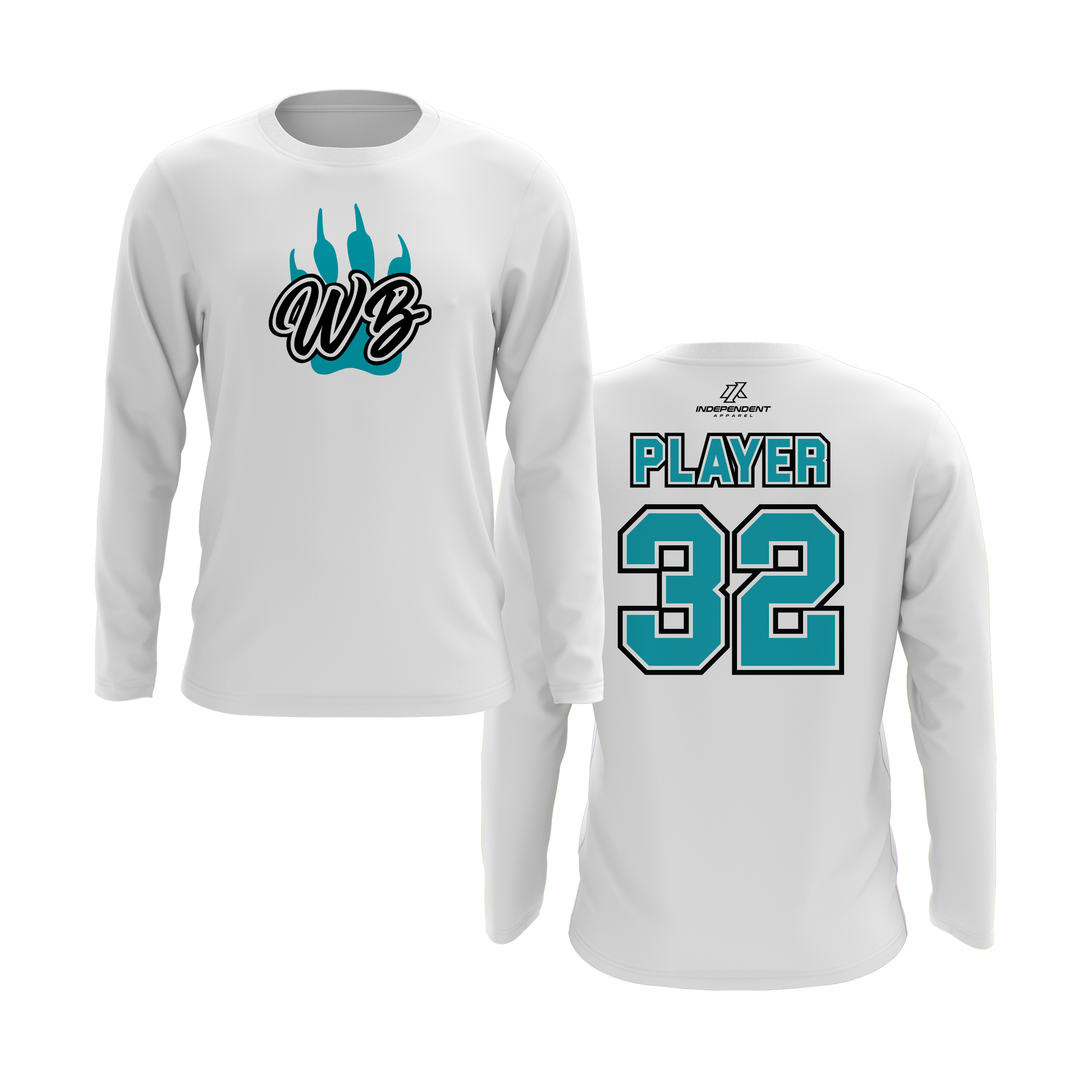 WBYB Teal/Black Team Long Sleeve Shirt - Paw Logo
