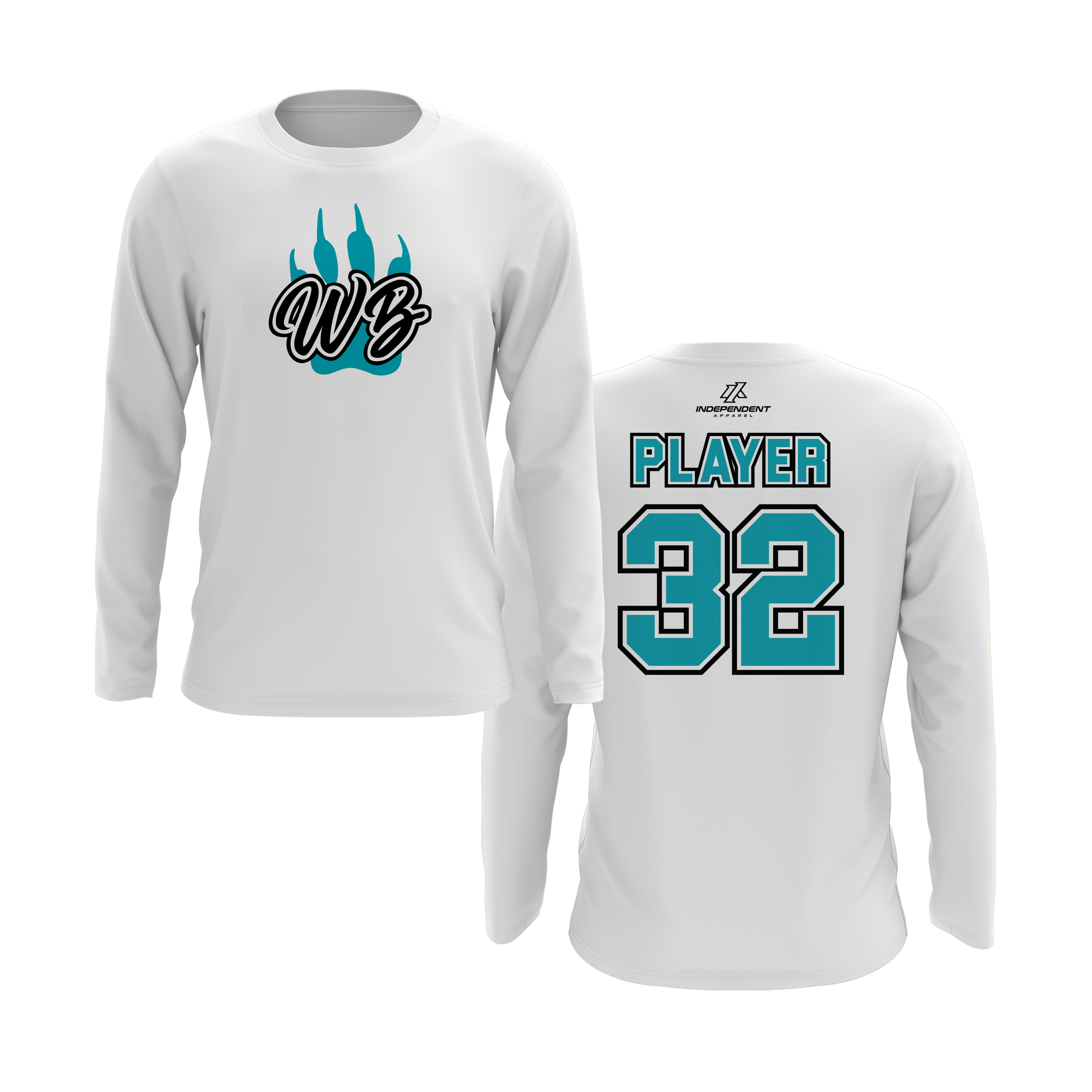 WBYB Teal/Black Team Long Sleeve Shirt - Paw Logo
