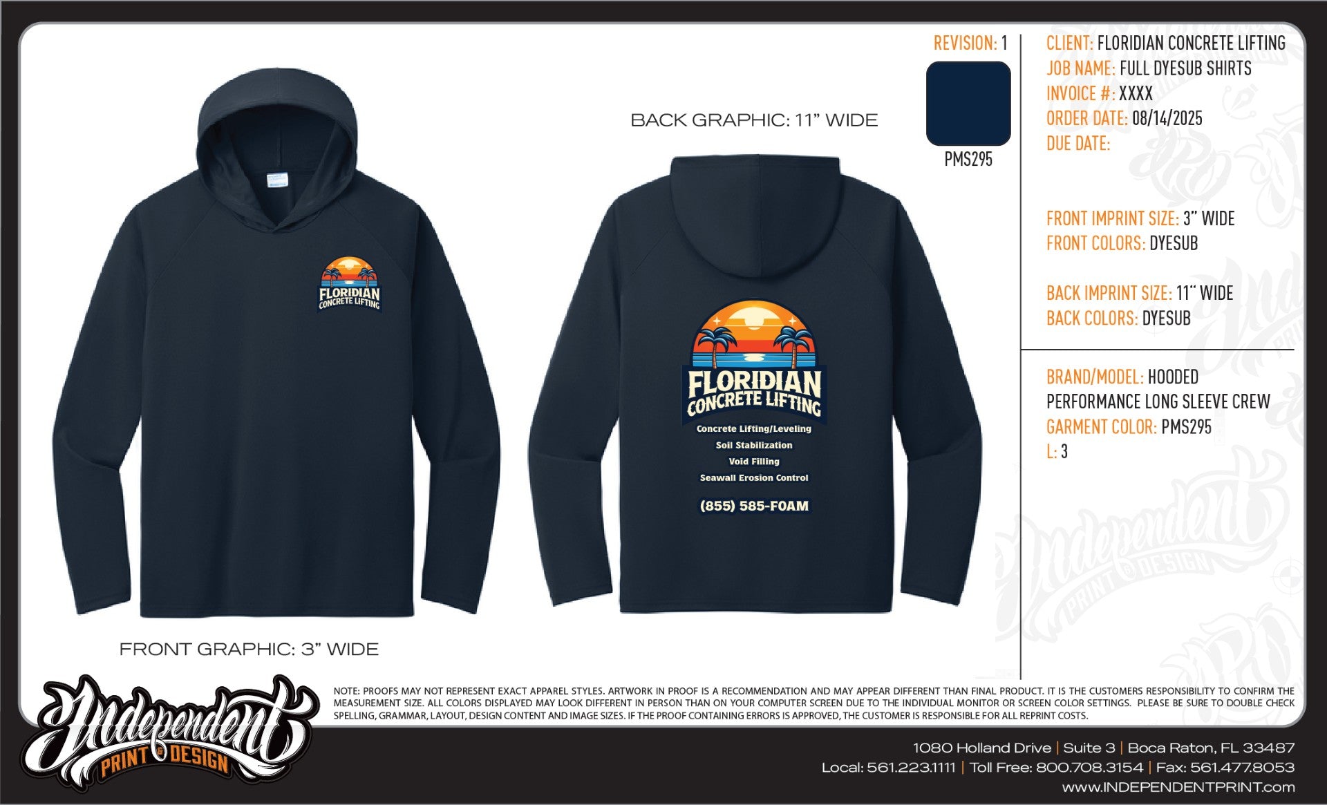 INDEPENDENT PRINT FLORIDIAN CONCRETE NAVY FULL DYE LIGHTWEIGHT HOODIE