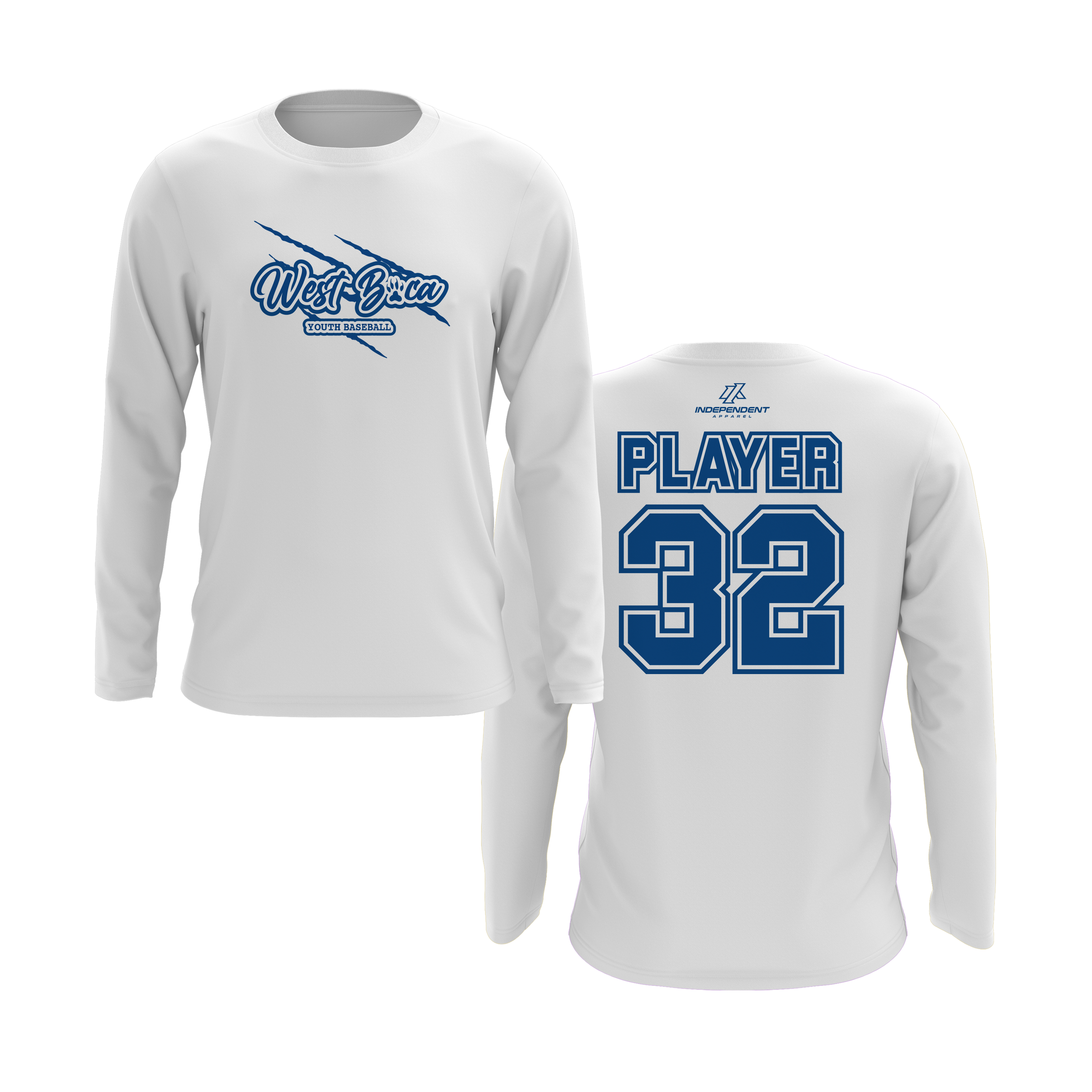 WBYB White/Blue Team Long Sleeve Shirt - Claw Logo