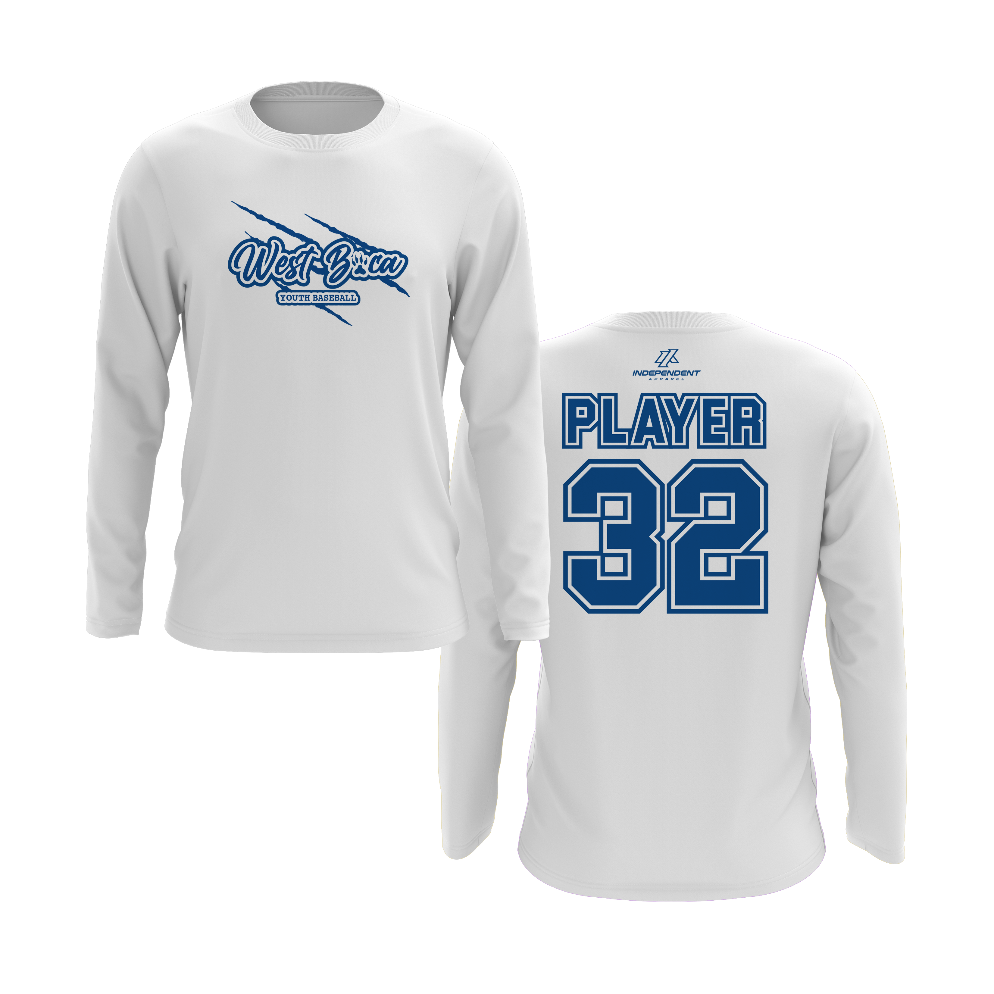 WBYB White/Blue Team Long Sleeve Shirt - Claw Logo