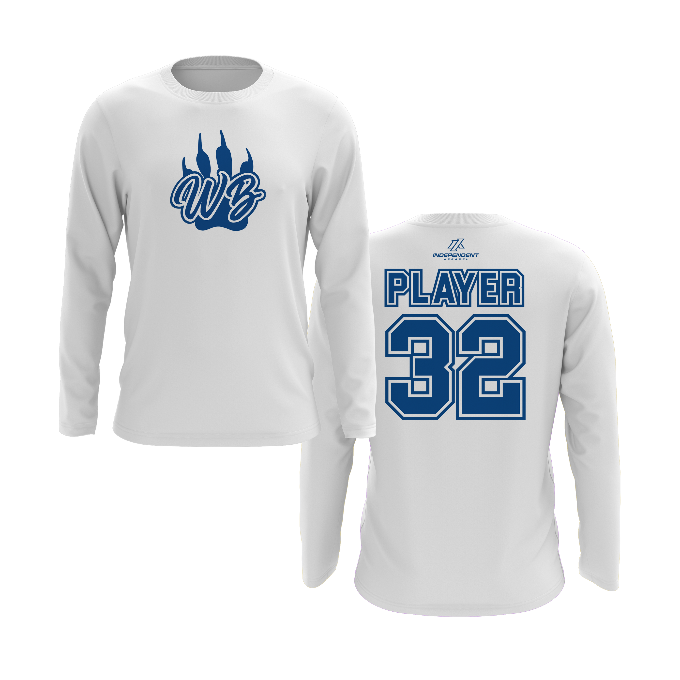 WBYB White/Blue Team Long Sleeve Shirt - Paw Logo