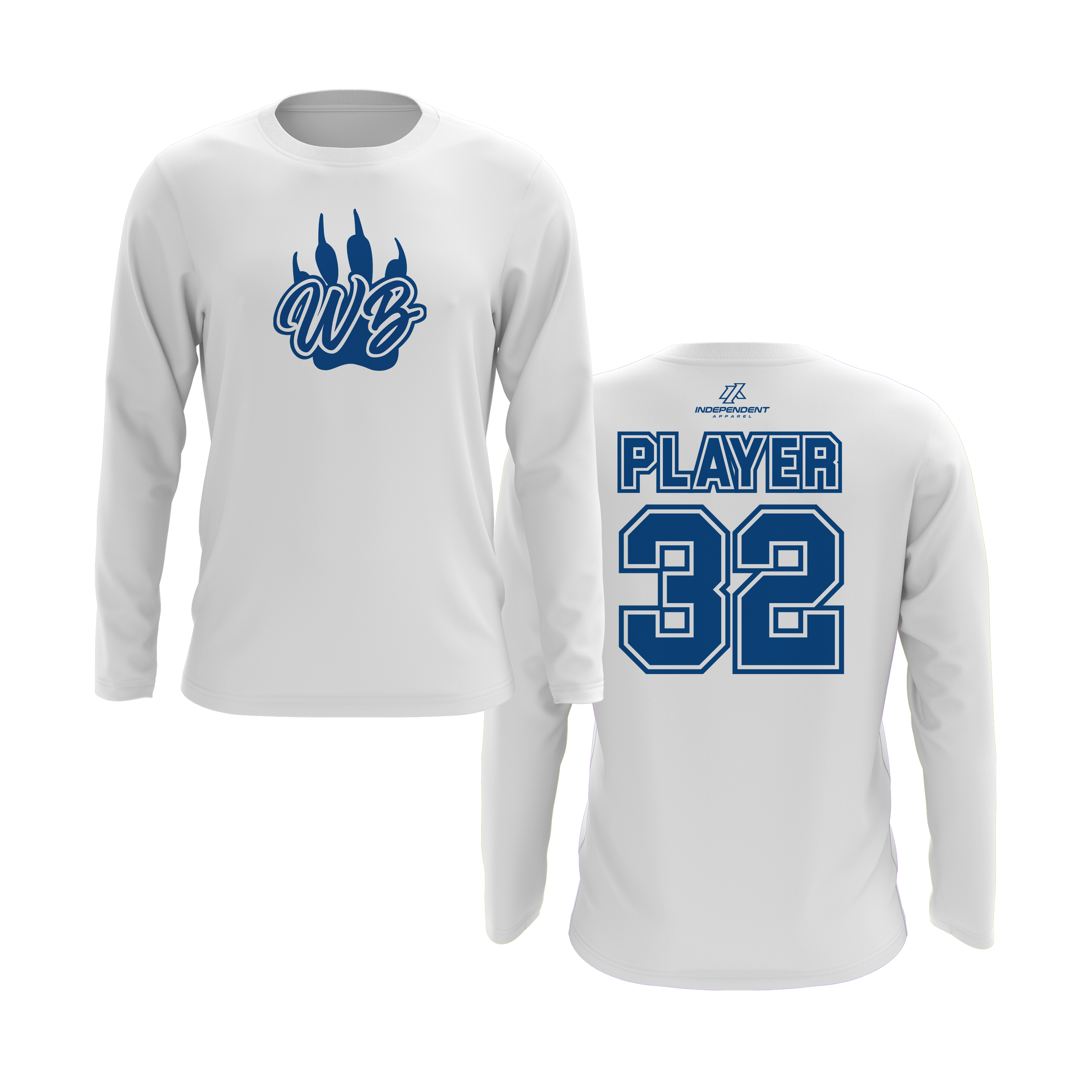WBYB White/Blue Team Long Sleeve Shirt - Paw Logo